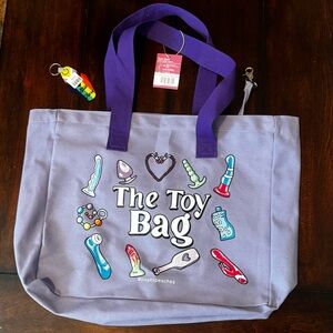 NWT Purple Adult Toy Bag with Fun Graphics & Keychain